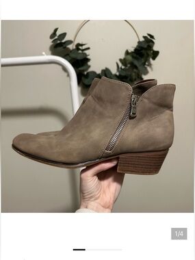 Taupe Booties with Zipper Details and Zipper Closure size 8
